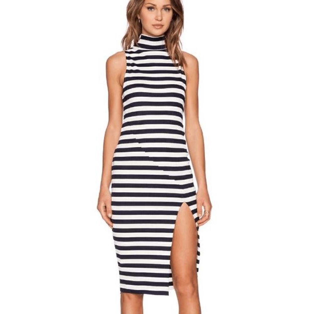 Women's Revolve Pfeiffer Mondrian Ribbed Blue Striped Midi Dress Size Small‎